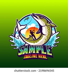 template logo fishing in the wave