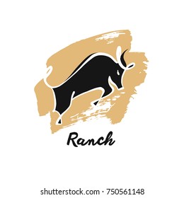 Template logo with image black bull. Ranch.  Sketch illustration.