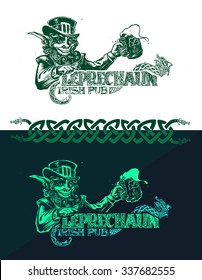 template logo Irish pub-style bar leprechaun Scandinavian ornaments bright colors trend