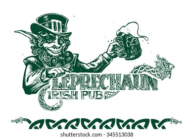 template logo Irish pub-style bar leprechaun Scandinavian ornaments bright colors trend