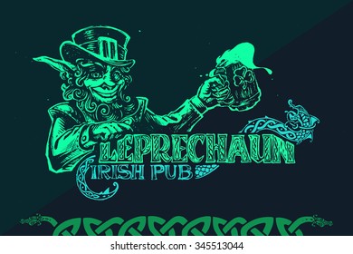 template logo Irish pub-style bar leprechaun Scandinavian ornaments bright colors trend