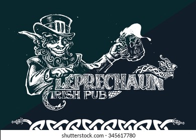 template logo Irish pub-style bar leprechaun Scandinavian ornaments bright colors trend