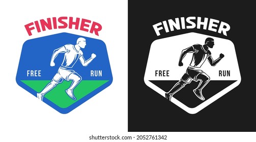 Logo de plantilla, etiqueta, emblema o insignias para correr deportivo. Establece elementos de diseño monocromo y color del club, maratón, marca de camisetas. Ilustración vectorial moderna.