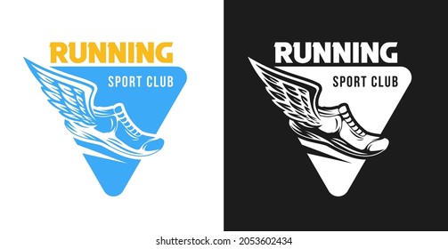 Logo de plantilla, etiqueta, emblema o insignias para correr deportivo. Establece elementos de diseño monocromo y color del club, maratón, marca de camisetas. Ilustración vectorial moderna.