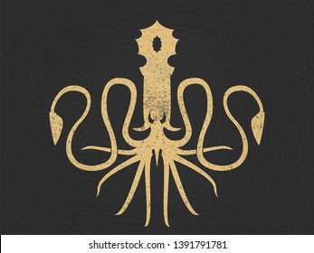 Template for logo, label and emblem with octopus silhouette. Dark 