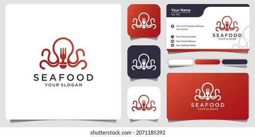 Template for logo, label and emblem with seafood with business card . Vector illustration.