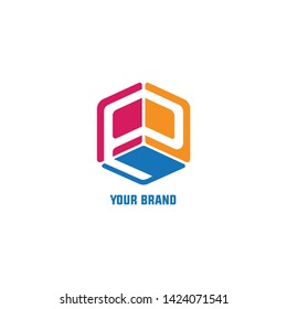 template logo letter P diagonal shape