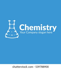 template logo line silhouette with dots chemical flask on cyan background
