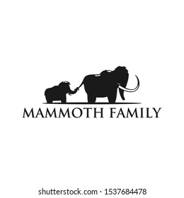 template logo mammoth family, the mammoth boy holds his mother's tail