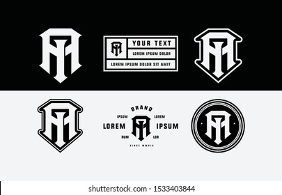 Template logo monogram letter AI or IA black white with border for initial brand apparel