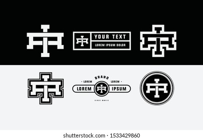 Template logo monogram letter AI or IA black white with borders for sport football, baseball, apparel