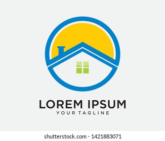 TEMPLATE LOGO REAL ESTATE WITH THE SUN - Vector 