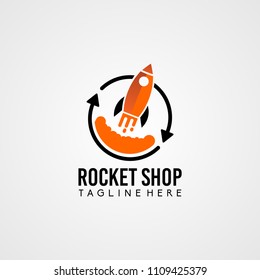 template logo rocket shop and store with flat style