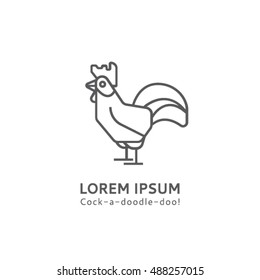 Template logo of a rooster on white background. Cock vector linear logo