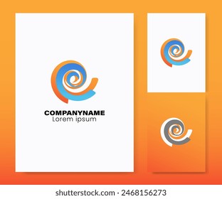 template logo, a spiral logo that forms the letter e with gradient colors of blue and orange