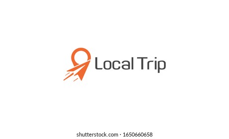 Template logo for travel agency. Text my trip. Concept near me. Geolocation pin with badge inside. Point map check location in navigation. Vector illustration.