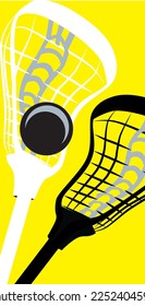 plantilla para el logotipo dos palos lacrosse y una bola sobre un soporte amarillo.