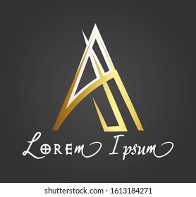 template logo vector design The initial letter "A" is colored in gold on a dark background