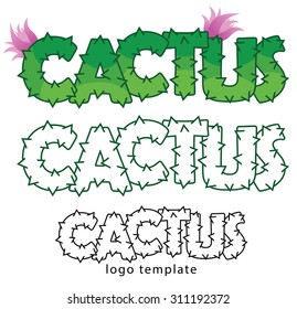 template logo vector illustration stylized lettering cactus - hand drawn sketch set 