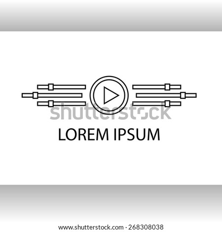Template of a logo of video of studio, sound recording. The logo is associated with a bird, wings it is video, paths, the buttom with an arrow reminds a beak.