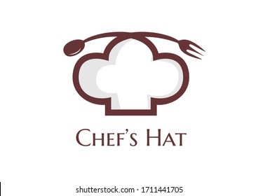 template logo white and chocolate colors chefs hat with spoon and fork