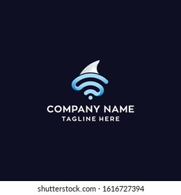 Template Logos About Powerful And Accurate Technology Are Depicted With Wifi Wave Symbols And Shark Fins On Them