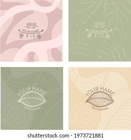 Template for logos and labels in boho style, in bed tones with elements of flowers.