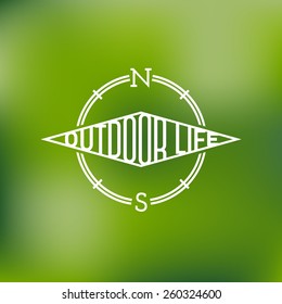 Template for logos, labels and emblems with compass. Vector illustration.