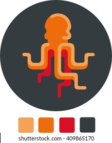 Template for logos, labels and emblems with orange octopus. Vector illustration.