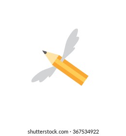 Template for logos, labels and emblems in outline style with pencil and feather.. Vector illustration.