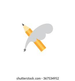 Template for logos, labels and emblems in outline style with pencil and feather.. Vector illustration.