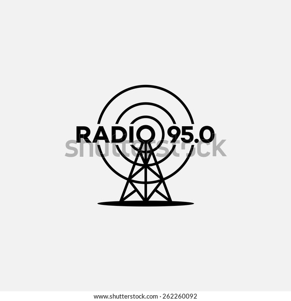 ラジオタワーとアウトラインスタイルのロゴ ラベル およびエンブルのテンプレート 白黒 ベクターイラスト のベクター画像素材 ロイヤリティフリー