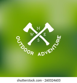 Template for logos, labels and emblems with two axes and direction of the compass. Vector illustration.