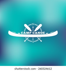 Template for logos, labels and emblems with two paddles, canoe and compass. Vector illustration.