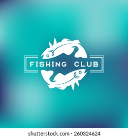 Template for logos, labels and emblems with two fish. Vector illustration.