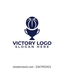 Template for logos, labels, emblems with V hand, reward victory symbol. Vector illustration.