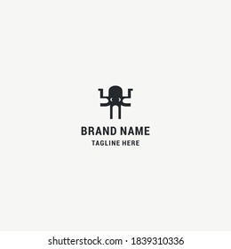 Template for logos, labels and emblems with white silhouette of octopus. Vector illustration.