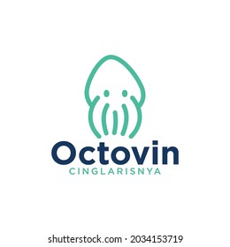 Plantilla para logotipos, etiquetas y emblemas con silueta blanca de pulpo. Ilustración vectorial.