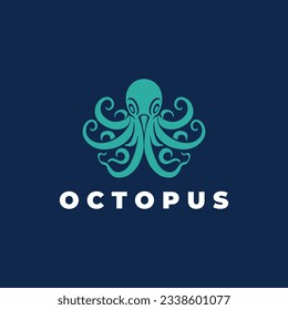 Template for logos, labels, icons and emblems with silhouette of octopus. Vector illustration.