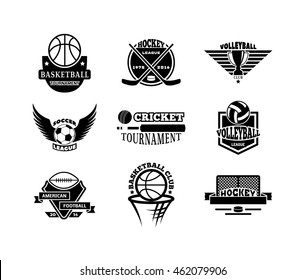 Template logos for sports teams with different balls and symbols