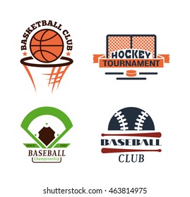 Template logos for sports teams with different balls and symbols