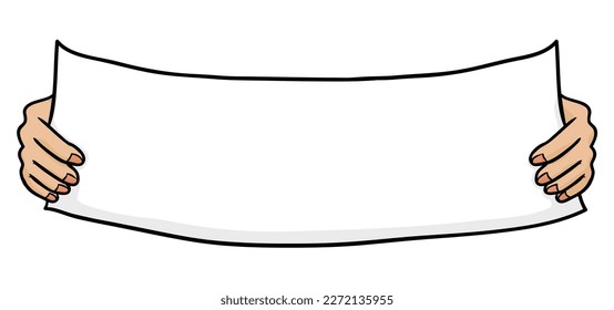 Template with long paper held by two hands in cartoon style.