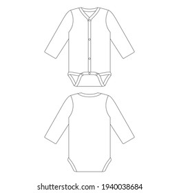 Template long sleeve  button down baby onesie vector illustration flat sketch design outline