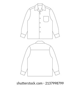 Template long sleeve camp shirt with pocket vector illustration flat design outline clothing collection