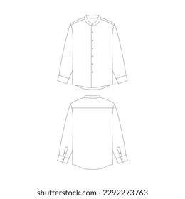 template long sleeve grandad collar shirt vector illustration flat design outline clothing collection