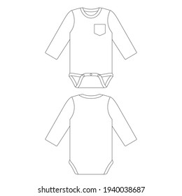 Template long sleeve pocket baby onesie vector illustration flat sketch design outline