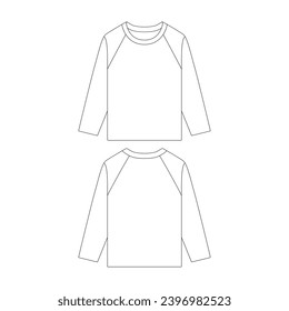 template long sleeve raglan t-shirt vector illustration flat design outline clothing collection