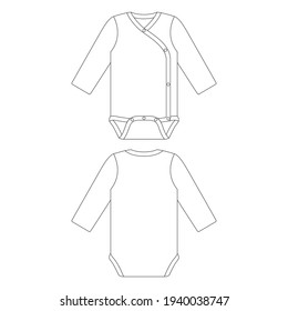 Template long sleeve side snap baby onesie vector illustration flat sketch design outline