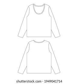 Template loose fitting long sleeve t-shirt women vector illustration flat sketch design outline