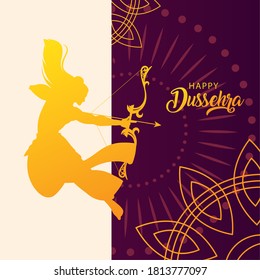 template with lord rama with bow and arrow, text happy Dussehra vector illustration design